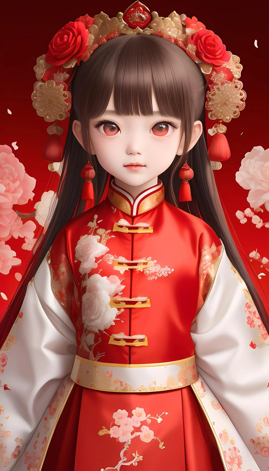 卡通女孩子中国新年装