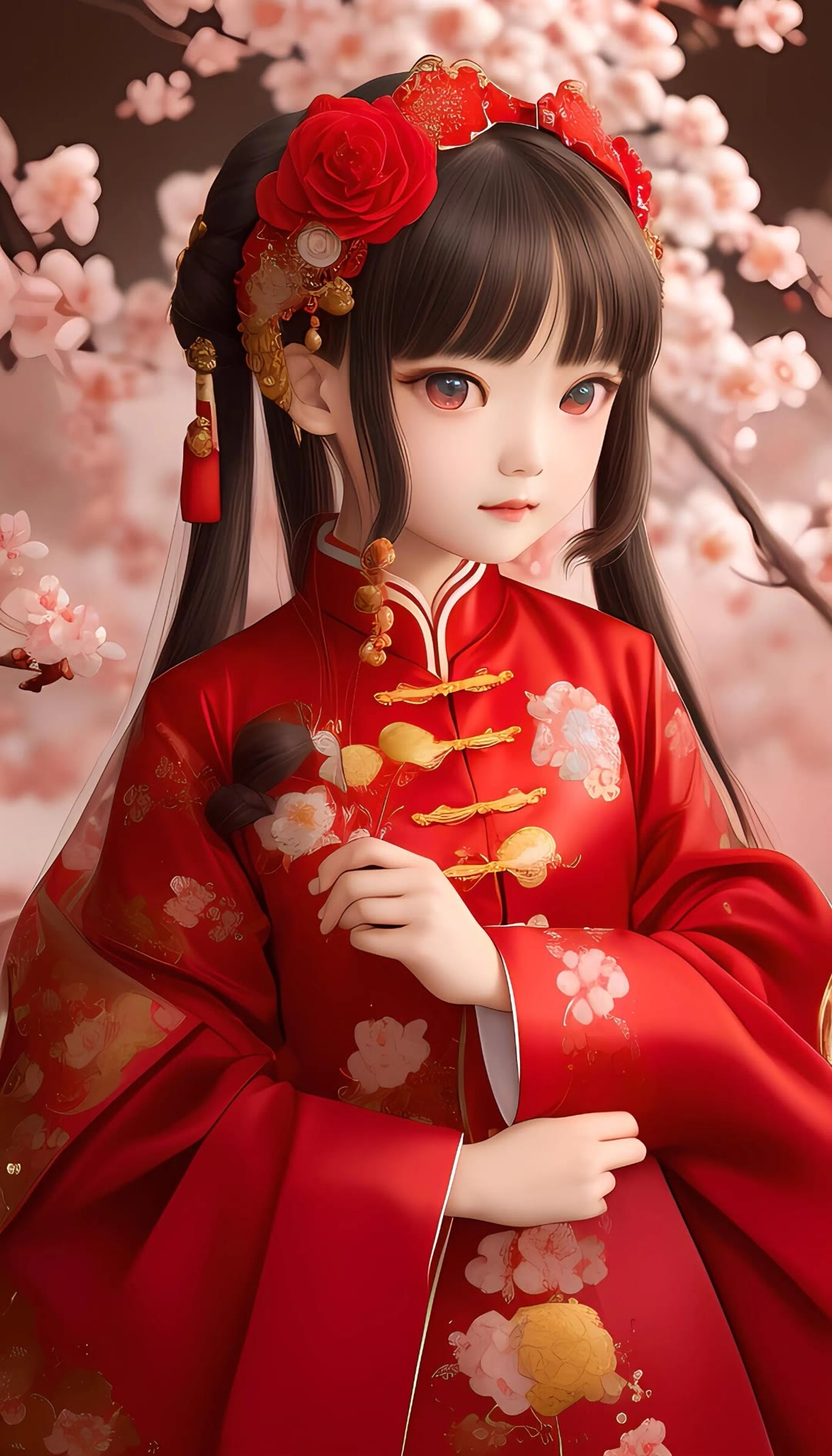 卡通女孩子中国新年装